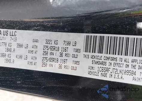 2020 Ram 1500 Laramie 4X4 5'7 Box из США, поврежденный, VIN 1C6SRFJT2LN109584